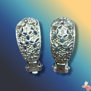 Clip On Filigree Earrings Silver Tone 890